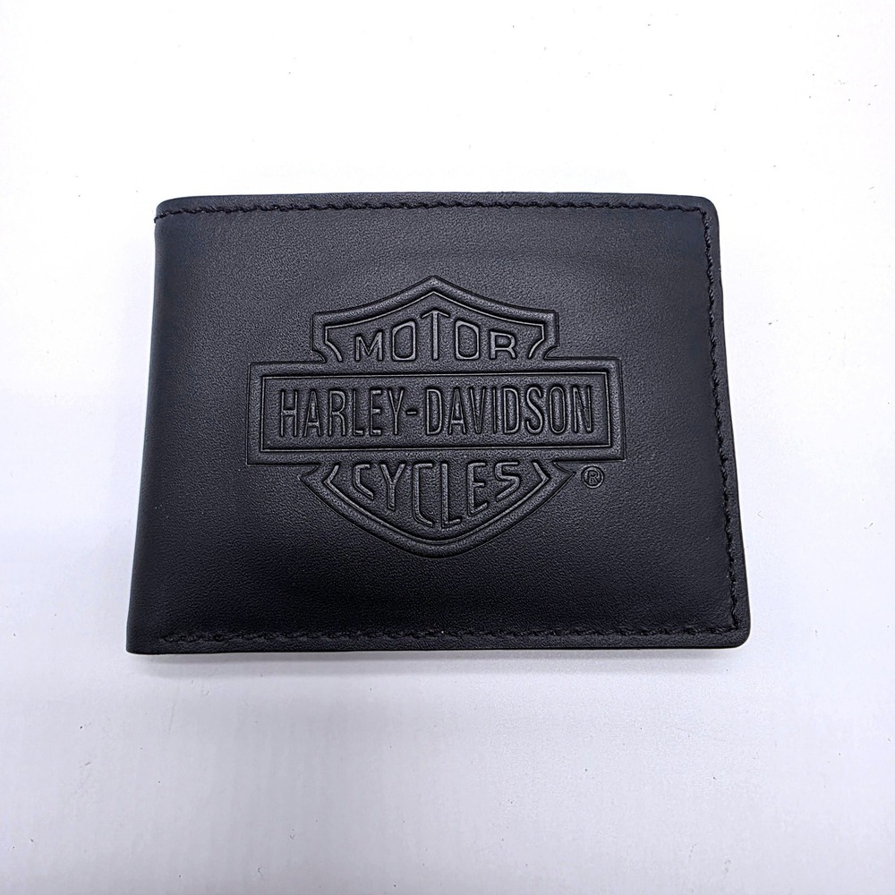 Harley-Davidson Mens Black Leather Bifold Wallet Embossed Logo 99463-06V New